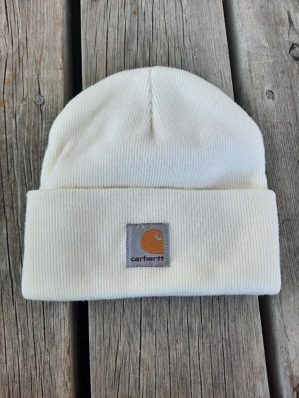 Carhartt Acrylic Ribbed Cuff Logo Patch Beanie Marshmellow AH8990 Unisex Youth